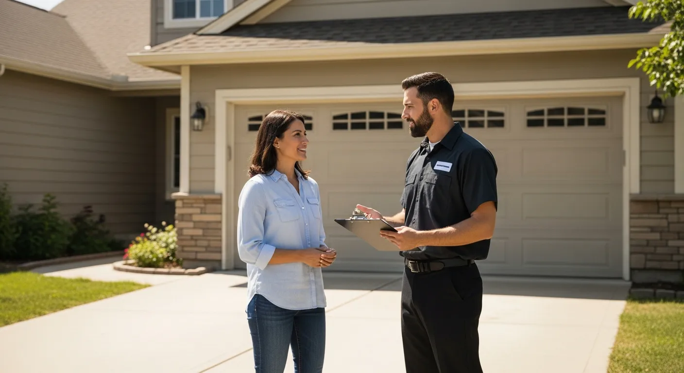 Badger Garage Door Service technician consulting with homeowner about garage door repair in Tri-Cities, WA